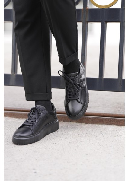 Dantes Model Deri El Yapımı Erkek Siyah Günlük Sneaker