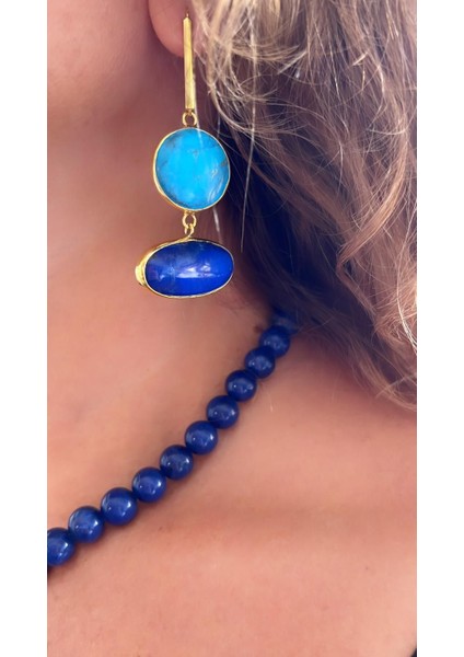 925 Ayar Gümüş Turkuaz Doğaltaş Lapis Lazuli Yüzük Kolye Küpe Takı Set indirimleri