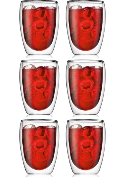 Yeni Tasarım Çift Cidarlı Borosilikat 350 ml Şeffaf Cam Bardak 6 Adet-2772
