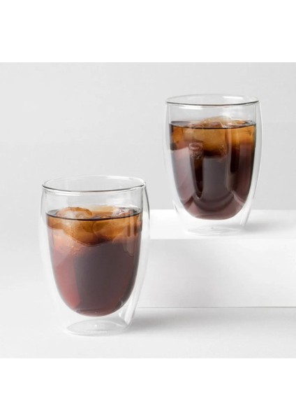 Yeni Tasarım Çift Cidarlı Borosilikat 350 ml Şeffaf Cam Bardak 6 Adet-2772