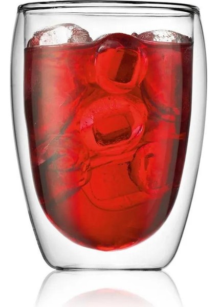 Yeni Tasarım Çift Cidarlı Borosilikat 350 ml Şeffaf Cam Bardak 4 Adet-2772