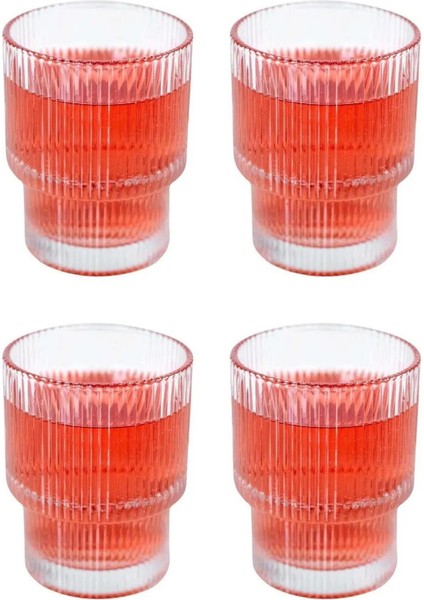 Çizgili Tasarım Isıya Dayanıklı Su Bardağı Kahve, Sunum, Meşrubat Bardağı 300 ml - 4 Adet-2232