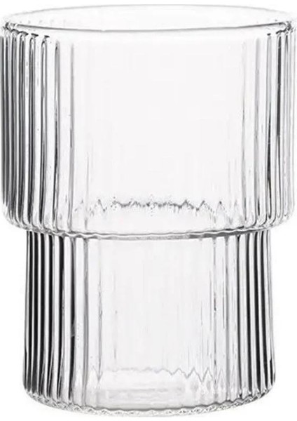 Çizgili Tasarım Isıya Dayanıklı Su Bardağı Kahve, Sunum, Meşrubat Bardağı 300 ml - 4 Adet-2232