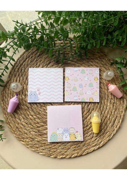 Sevimli Hayvanlar Notepad memopad 3'lü Not Defter Seti
