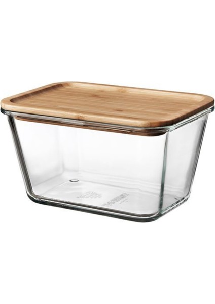 365+ 1,8 Lt Bambu 21X15X12 cm Vakumlu Dikdörtgen Bambu Kapaklı Saklama Kabı Cam - Bambu