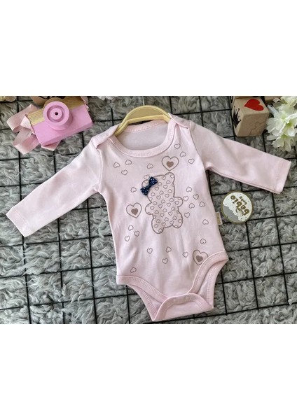 Ayıcık Kalp Baskılı Çıtçıtlı Bebek Zıbın