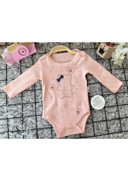 Ayıcık Kalp Baskılı Çıtçıtlı Bebek Zıbın