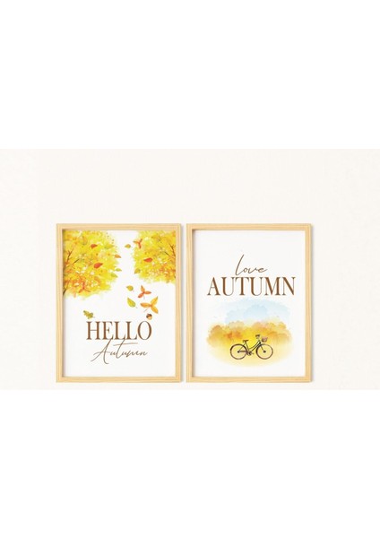 Sonbahar Aşkı Doğal Ahşap Çerçeveli 2'li Tablo Seti fiyatları