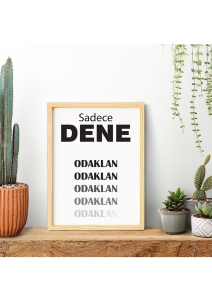 Yazı Odaklan Ahşap Çerçeveli Poster Tekli Dekor Duvar Tablo Seti