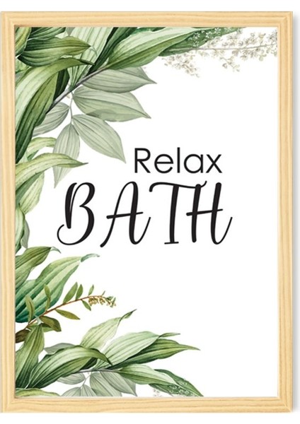 Yazı Relax Bath-Rahatla Banyo Ahşap Çerçeveli Poster Tekli Dekor Duvar Tablo Seti fiyatları