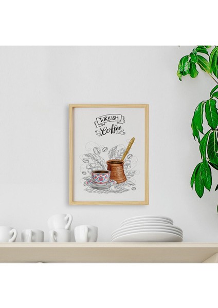 Mutfak-Türk Kahvesi-Turkish Coffee Doğal Ahşap Çerçeveli Tekli Tablo Seti