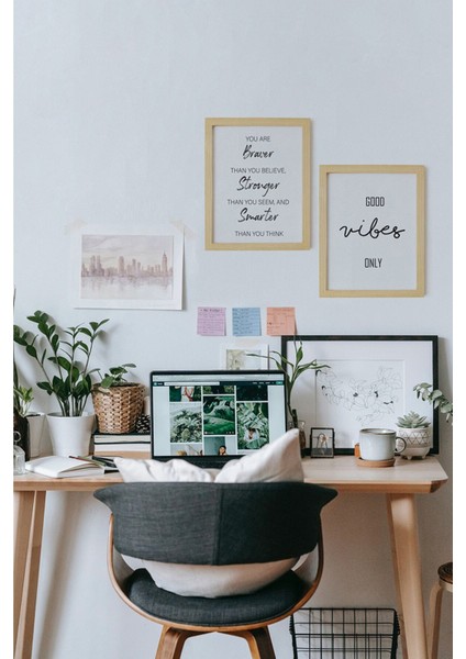 Motivation Doğal Ahşap Çerçeveli 2'li Tablo Yazı Seti