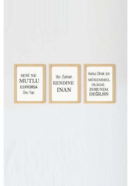 Motive Doğal Ahşap Çerçeveli 3'lü Yazı Tablo Seti