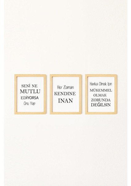 Motive Doğal Ahşap Çerçeveli 3'lü Yazı Tablo Seti fiyatları
