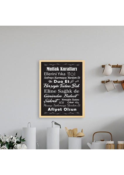 Mutfak Kuralları Doğal Ahşap Çerçeveli Tekli Tablo Seti
