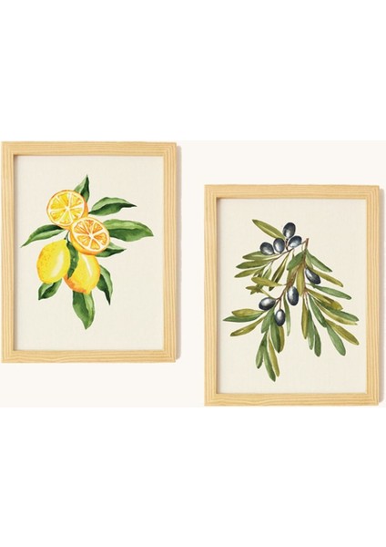 Mutfak Kitchen Zeytin Limon Olive Lemon Ahşap Çerçeveli Poster 2'li Duvar Tablo Seti fiyatları