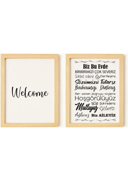 Welcome Doğal Ahşap Çerçeveli 2'li Tablo Seti fiyatları