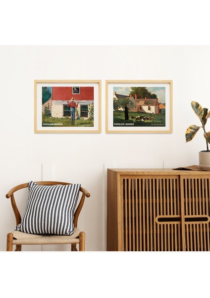 Winslow Homer Doğal Ahşap Çerçeveli 2'li Tablo Seti