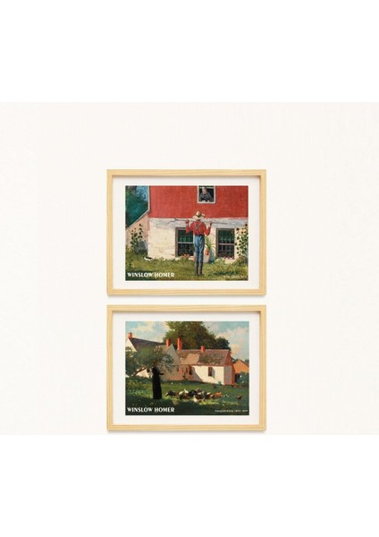Winslow Homer Doğal Ahşap Çerçeveli 2'li Tablo Seti fiyatları