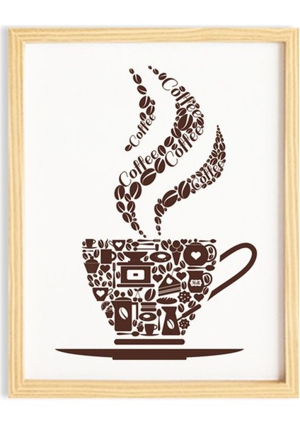 Mutfak Coffee Cup-Kahve Fincanı Ahşap Çerçeveli Poster Tekli Dekor Duvar Tablo Seti fiyatları