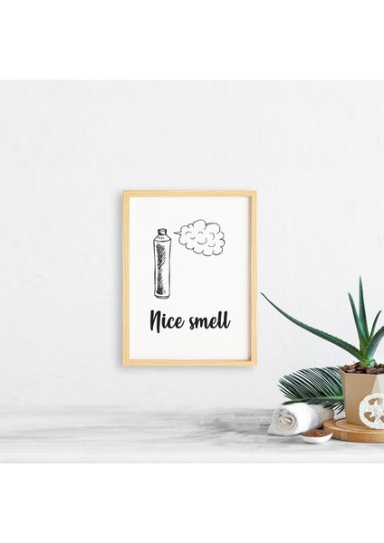 Banyo-Nice Smell-Hoş Koku Doğal Ahşap Çerçeveli Tekli Tablo Seti