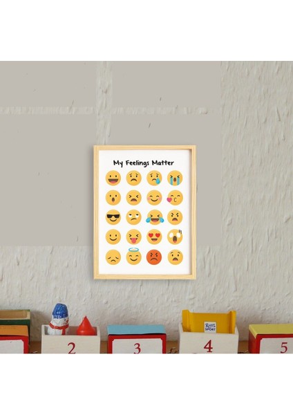 Çocuk Feelings-Duygular Doğal Ahşap Çerçeveli Tekli Tablo Seti