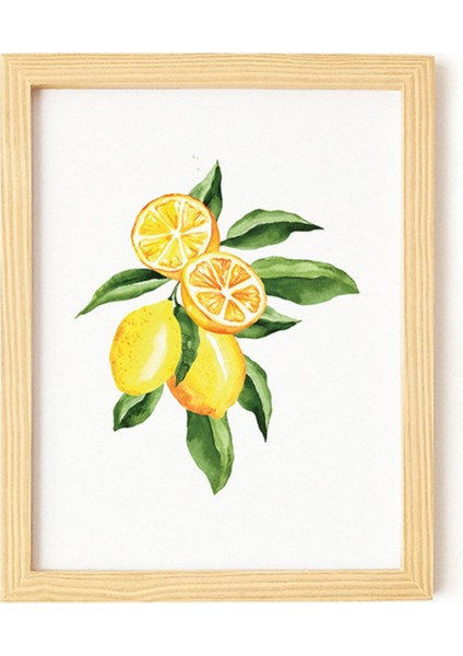 Mutfak Çay Ekmek Limon Doğal Ahşap Çerçeveli 4'lü Tablo Seti