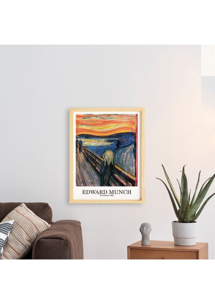Edward Munch Scream Doğal Ahşap Çerçeveli Tekli Tablo Seti