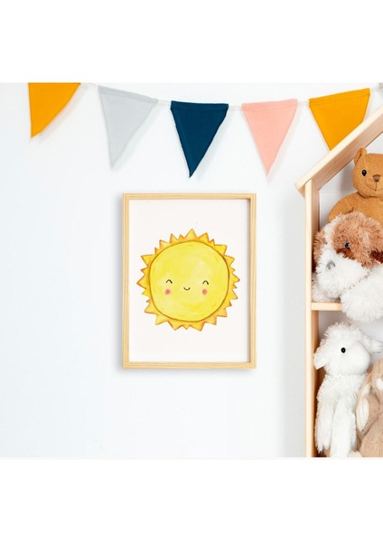 Çocuk Güneş-Sun Doğal Ahşap Çerçeveli Tekli Tablo Seti