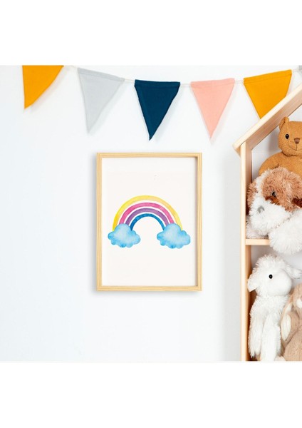 Çocuk Rainbow-Gökkuşağı Doğal Ahşap Çerçeveli Tekli Tablo Seti