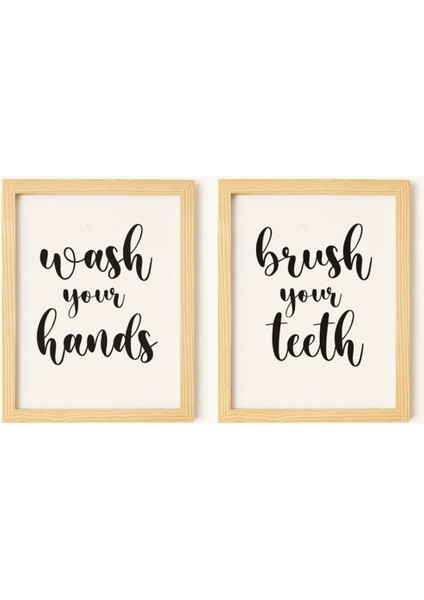 Yazı Banyo Funny Doğal Ahşap Çerçeveli 2'li Tablo Seti fiyatları