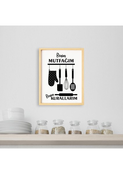 Mutfak-Benim Mutfağım Kurallarım Doğal Ahşap Çerçeveli Tekli Tablo Seti