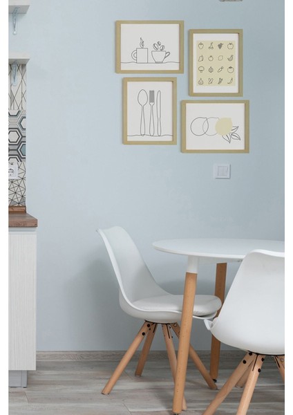 Mutfak Doğal Ahşap Çerçeveli 4'lü Tablo Seti