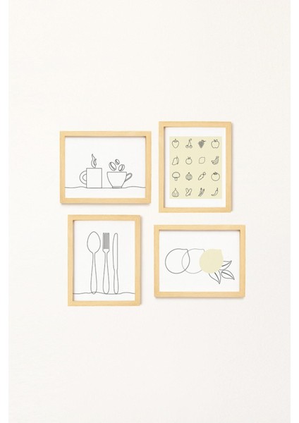 Mutfak Doğal Ahşap Çerçeveli 4'lü Tablo Seti fiyatları