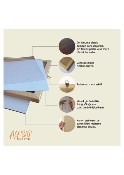 Vintage Nature Doğal Ahşap Çerçeveli Çoklu 5'li Tablo Seti modelleri