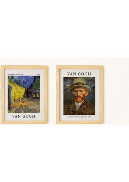 Van Gogh Teras Portrait Doğal Ahşap Çerçeveli 2'li Tablo Seti fiyatları