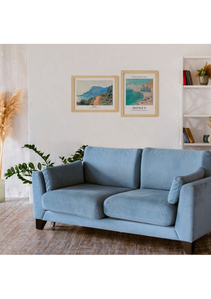 Claude Monet Sea Doğal Ahşap Çerçeveli 2'li Tablo Seti