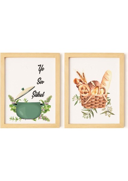 Mutfak Çay Ekmek Limon Doğal Ahşap Çerçeveli 2'li Tablo Seti fiyatları