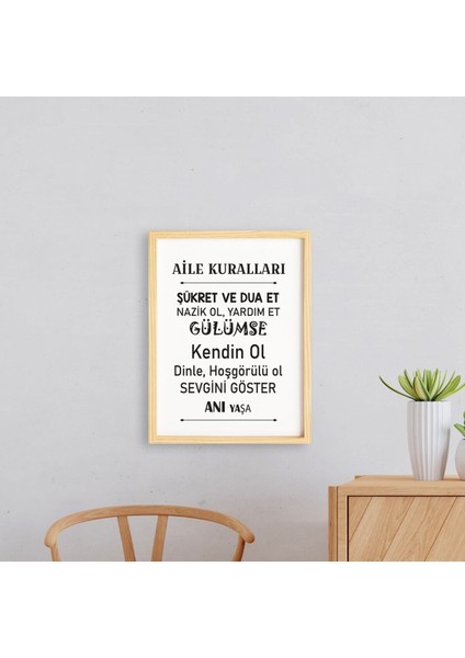 Yazı Aile Kuralları Doğal Ahşap Çerçeveli Tekli Tablo Seti