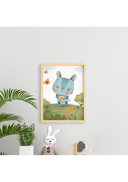 Çocuk Rabbit Meadow-Tavşan Kırda Doğal Ahşap Çerçeveli Tekli Tablo Seti