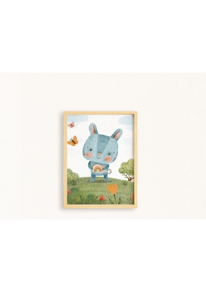 Çocuk Rabbit Meadow-Tavşan Kırda Doğal Ahşap Çerçeveli Tekli Tablo Seti fiyatları