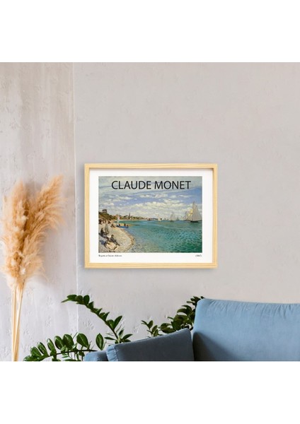 Claude Monet Seashore Doğal Ahşap Çerçeveli Tekli Tablo Seti