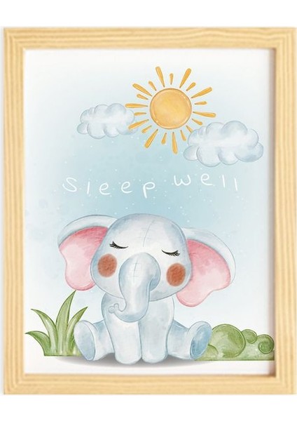 Çocuk & Bebek Odası Sleep Well-Iyi Uykular Ahşap Çerçeveli Poster Tekli Dekor Duvar Tablo Seti fiyatları