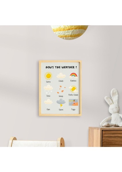Çocuk Weather Hava Doğal Ahşap Çerçeveli Tekli Tablo Seti