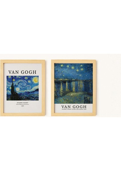 Van Gogh (Starry Night) Doğal Ahşap Çerçeveli 2'li Tablo Seti fiyatları