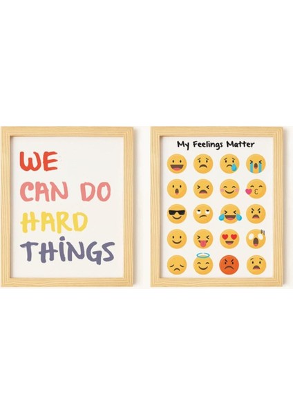 Çocuk Odası Emoji Doğal Ahşap Çerçeveli 2'li Tablo Seti fiyatları