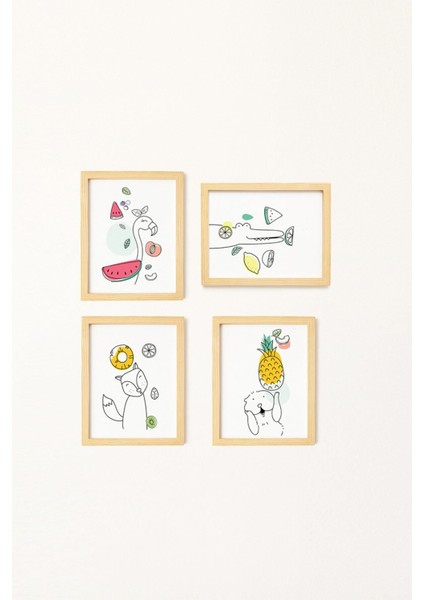 Çocuk Odası Doğal Ahşap Çerçeveli 4'lü Tablo Seti fiyatları