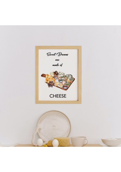 Mutfak Cheese Lovers-Peynir Seven Ahşap Çerçeveli Poster Tekli Dekor Duvar Tablo Seti