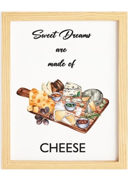 Mutfak Cheese Lovers-Peynir Seven Ahşap Çerçeveli Poster Tekli Dekor Duvar Tablo Seti fiyatları