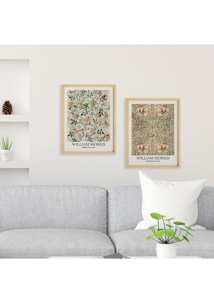 William Morris Jasmine-Honeysuckle Doğal Ahşap Çerçeveli 2'li Tablo Seti
